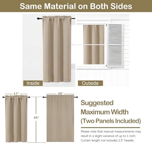 Image of Short Blackout Curtains for Bedroom 45 Inches Long 2 Panels Set, Solid Thermal Insulated Blackout Curtains, Energy Saving Soft Fabric Window Drapes, Dual Rod Pocket, 2x40Wx45L, Biscotti Beige
