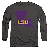 Louisiana State LSU State Shape Unisex Long SLV T Shirt, Charcoal, L