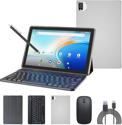 CUPEISI JKNV10 Tablet Android 12 de 10,1 polegadas, conjunto prata, ROM de 32 GB, câmera frontal de