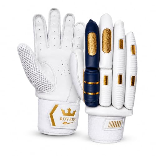 Image of Rovers Crown Edition Cricket Gloves| Batting Gloves for Men (Navy Blue - White, Right)