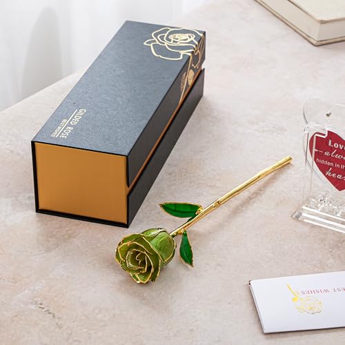 Mikasol Real 24K Gold Dipped Realistic Rose – Timeless Lifelike Bloom with Heart Puzzle Base – Romantic Gradient Green Flower Gift for Her, Wife, Girlfriend, Mom – Birthday, Anniversary, Mother’s Day - Image 4