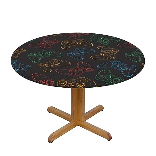 Kuilepa Gamepad Joystick Game Round Tablecloth,Waterproof Elastic Fitted Table Covers for Picnic, Camping, Dining, Indoor and Outdoor-Medium