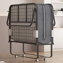 PUREMIND Folding Bed with Mattress for Adults, Portable Rollaway Guest Beds with 5" Memory Foam Mattress & Metal Frame, Twin Size Foldable Beds Fold Away Bed Space Saving