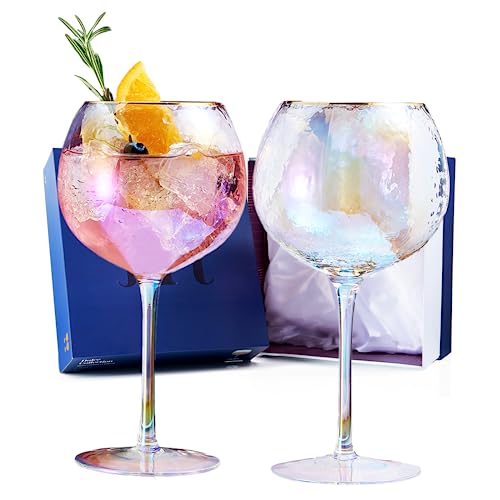 Verres à vin martelés brillants irisés, le cadeau d'anniversaire idéal et chic