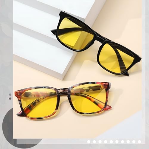 Image of Polarized Sunglasses for Women Men Night Vision Glasses Anti Glare | Yellow Anti Glare UV400 Lens, Lightweight Square Frame, for Day Night Use, Driving, Fishing, Cycling, Traveling