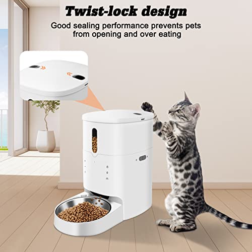 Tneltueb Automatic Cat Feeder,Timed Pet Dry Food Dispenser, Up To 50 Portions 6 Meals Per Day, Easy Control&10S Voice For Small/Medium Pets (3L) #TOP6