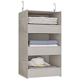 Bosuelife 3-Shelf Hanging Closet Organizer and Storage, Upgraded Wider Version Hanging Closet Shelves, Front Lip Design 3-Tier Hanging Storage, 28' X 13' X 12', Houndstooth Beige