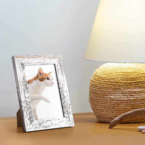 Twing 4 X 6 Rustic Picture Frames Set Of 6, Farmehouse Photo Frame Collage For Wall Decor Mounting Or Tabletop Display Distressed White #TOP1