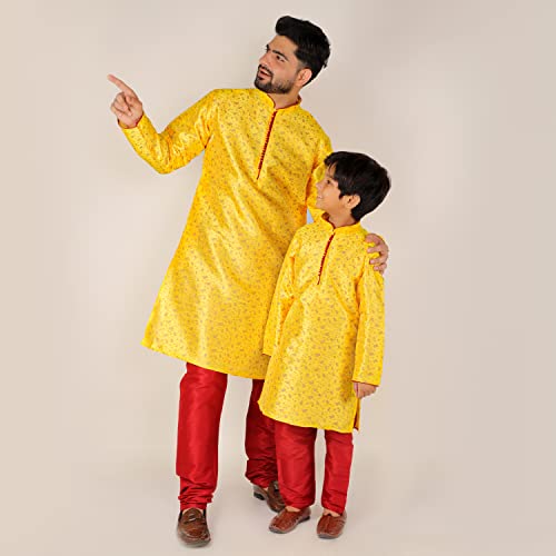Image of Pro-Ethic Style Developer Men's & Boys Silk Floral Baap Beta Kurta Pajama Set | Father Son Matching Dresses | | (B-111)