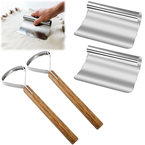 BLANRICO Hide Scraper Fleshing Tool 4PCS Stainless Steel Fleshing Tool Set