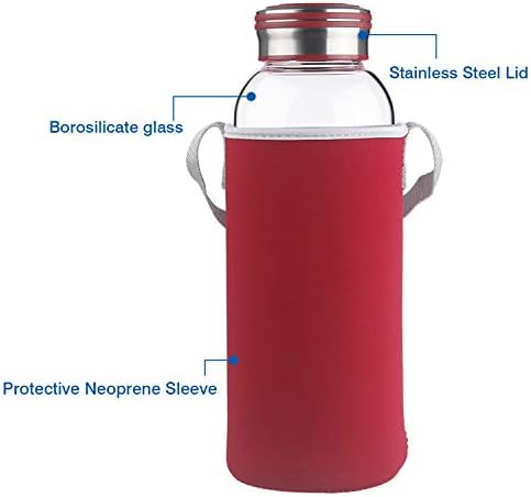 Cleesmil Large Glass Water Bottle with Neoprene sleeve 1500 ml / 1.5 Litre