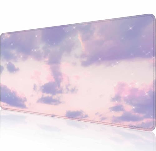 Tapis de souris de jeu, XXL pour clavier d'ordinateur long, grand sous-main pour ordinateur portable de bureau, base en caoutchouc antidérapant avec bords cousus, 80 x 29 cm, nuage violet