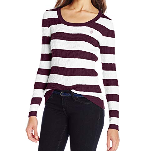 U.S. Polo Assn. Juniors' Striped Cable-Knit Scoop-Neck Pullover