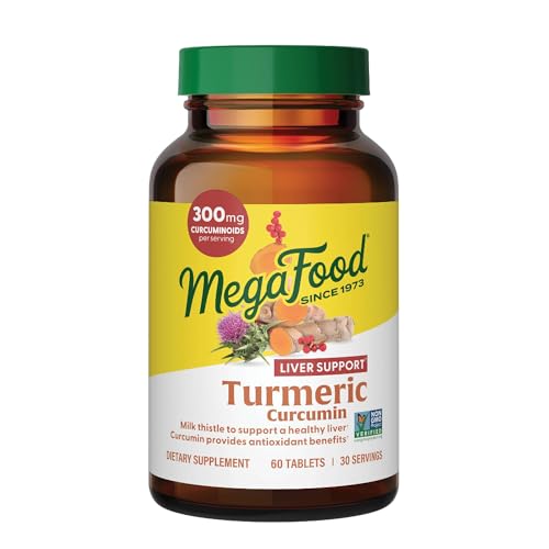 MegaFood Turmeric Curcumin Supplement for Liver Support - Turmeric Supplement with Black Pepper & Milk Thistle - 300mg Curcuminoids Per Serving - Vegan, Gluten Free, NonGMO - 60 Tablets, 30 Servings