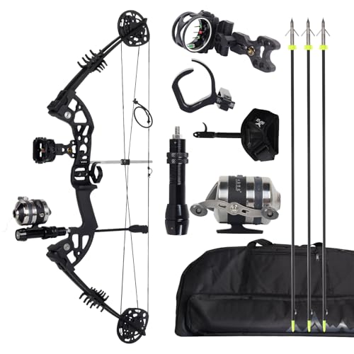 FENJANER Aechery Bowfishing Bow Kit 30-60LBS - Compound Bow Fishing Cambos Kits - Fishing Bow Set with Solid Arrows and Reel for Adult Shooting Fish
