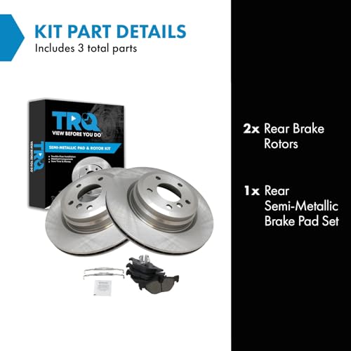 Image of TRQ Rear Brake Pad and Rotor Set Semi Metallic Compatible with 2013-2014 BMW X1