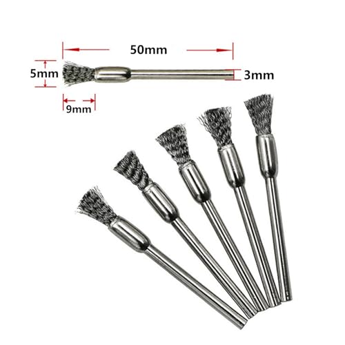 Image of 20PCS Stainless Steel Cleaning End Brushes Pen,1 /8″(3mm) x 1 /5″(5mm) Metal Rust Removal, Cleaning, and Polishing Rotary Tools
