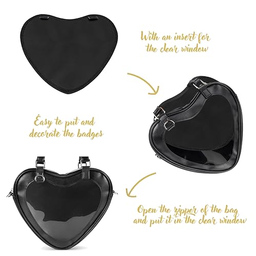 STEAMEDBUN Ita Bag Crossbody Heart Shaped Purse for Anime Pins Display2