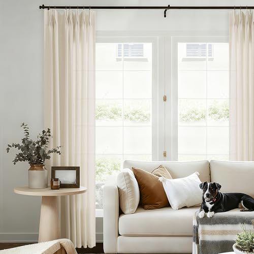 Pinch Pleated Linen Curtains 108 Inches Long for Living Dining Room with Hooks Rings Back Tab Pinch Pleat Drapes Floor to Ceiling Cream Beige Curtain Light Filtering 108 Inch Length for Bedroom 9FT
