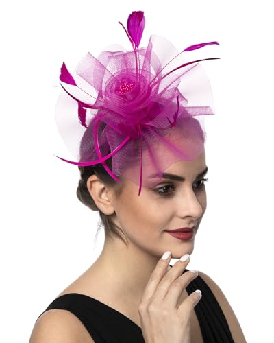 Lucky Leaf Fascinators Hat for Women Church Tea Party Headband Derby Wedding Cocktail Hat (7-Fuschia)