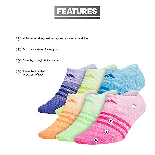 Adidas Kids-Girl's Superlite No Show Socks (6-Pair), Shock Pink/Unity Ink Blue/Hi-Res Coral, Large #TOP1