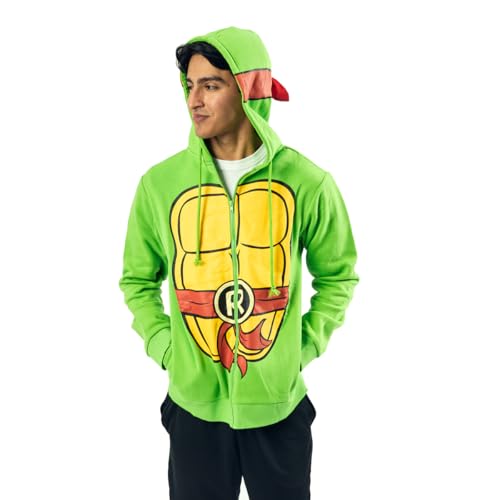 Bioworld Teenage Mutant Ninja Turtles Raphael Long Sleeve Mens Green Cosplay Hoodie-Large