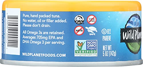 Wild Planet Wild Albacore Tuna,No Salt Added, Canned Tuna, Sustainably Pole & Line Caught, Non-Gmo, Kosher 5 Oz #TOP3
