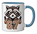 67 Meme Raccoon Six Seven High School Varsity Letterman Ceramic Mug, Blue/White