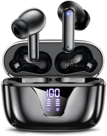 Nequga Wireless Earbuds Bluetooth Headphones, Ear Buds with Mic, LED Display in Ear Earphones Bass Stereo