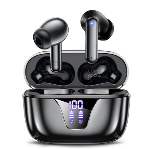 Nequga Wireless Earbuds Bluetooth Headphones, Ear Buds with Mic, LED Display in Ear Earphones Bass Stereo