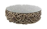 Deco 79 Driftwood Handmade Stacked Collage Coffee Table with Tempered Glass Top, 48" x 48" x 16", Brown