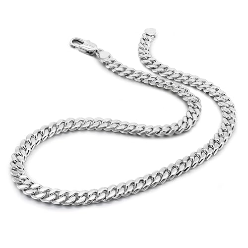 Dankadi Fashion 925 Sterling Silver Solid Miami Cuban Link Chain Necklace 8MM &12MM- Curb Cuban Thick Big Link Choker For Men 20 "22" 24 "26" 28" Fine Jewelry (18 inch, 8MM)