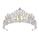 SWEETV Tiaras and Crowns for Women, Silver Wedding Tiara for Bride, Multicolored Crystal Queen Crown, Aurora Borealis Metal Birthday Quinceanera Pageant Prom Headpieces