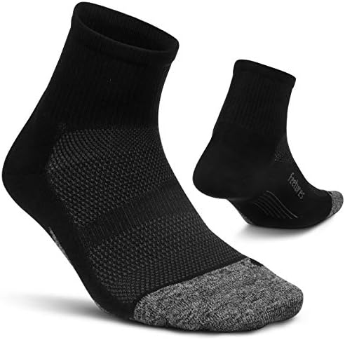 Feetures Elite Light Cushion Quarter Solid- Running Socks for Men & Women, Targeted Compression, Moisture Wicking- Large, Black