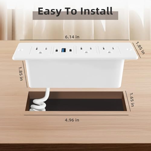 Recessed Power Strip, 20W USB-C Spring Cord Drawer Outlet, 6FT, White — view 5