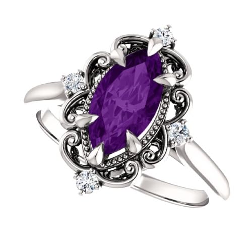 Vintage Engagement Ring, Victorian 1.0 CT Marquise Purple Diamond, Filigree Marquise Purple Amethyst Ring, 925 Sterling Silver Ring, Perfact for Gifts