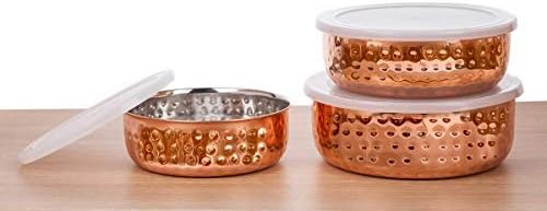 SIGNORA WARE Signoraware Food Storage Bowls - Copper Plated Stainless Steel Stackable Storage Bowl Set with airtight Lids, 3 pc Multi Size Set