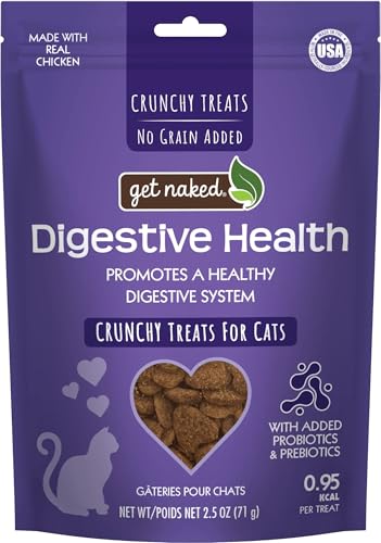 Get Naked Digestive Health Crunchy Cat Treats 2.5oz - Chicken Flavor Grain-Free Cat Probiotics for Indoor Cats Supports Healthy Digestion Dental Health & Immunity Made in The USA