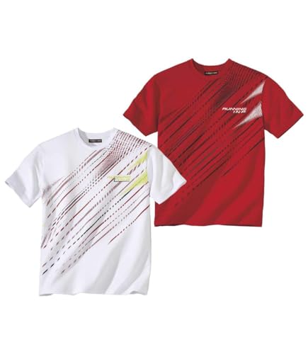 ATLAS FOR MEN Juego de 2 camisetas deportivas de manga corta disponibles en tallas grandes de M a 5XL., blanco, rojo y antracita, 4XL