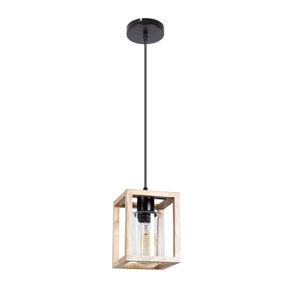 Lámpara colgante de techo para bombilla LED, cristal y metal en acabado negro, con cable y enchufe, luz interior para cocina