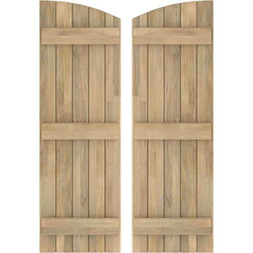 Ekena Millwork ARW401BE518X76UNH Americraft Five 3 Exterior Real Wood Joined Board-n-Batten Shutters w/Elliptical Top (Per Pair), 17 1/2"W x 76"H, Unfinished