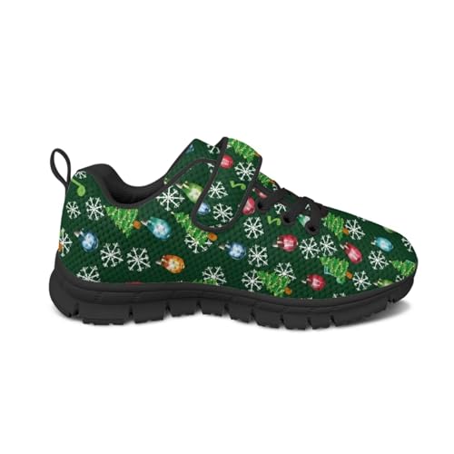 Kids Christmas Shoes for Girls Boys Single Buckle Sneakers Breathable Lightweight Mesh Running Walking Shoes