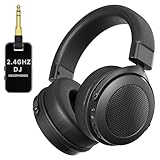 Rumoon 2.4GHz Wireless Headphones for Bass Guitar, 20ms Low Latency, Wireless Over Ear Headphones with 6.35mm & 3.5mm Jack for Studio Monitor & Mixing DJ AMP Keyboard, Pure Black