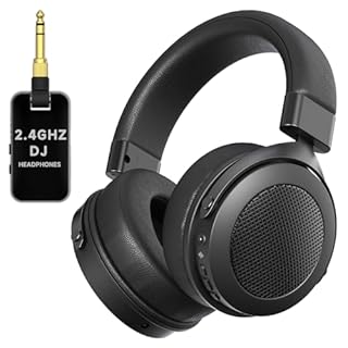 Rumoon 2.4GHz Wireless Headphones for Bass Guitar, 20ms Low Latency, Wireless Over Ear Headphones with 6.35mm & 3.5mm Jack for Studio Monitor & Mixing DJ AMP Keyboard, Pure Black