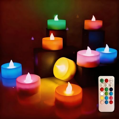 Colorful Flickering Tea Light Flameless Candle, Battery Operated Led Candles With Remote, Electric Candles for Christmas, Votive Holder, Home Wedding Seaonal Festival Lights Celebration, 2.2"