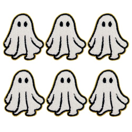 Image of 6 Pcs Ghost Embroidery Patch - Halloween self-Adhesive Patches for DIY Crafts, Clothing, Bags, Hats, Durable, Self-Adhesive Backing, Ideal for Halloween, Spooky Decor & More (White 3)