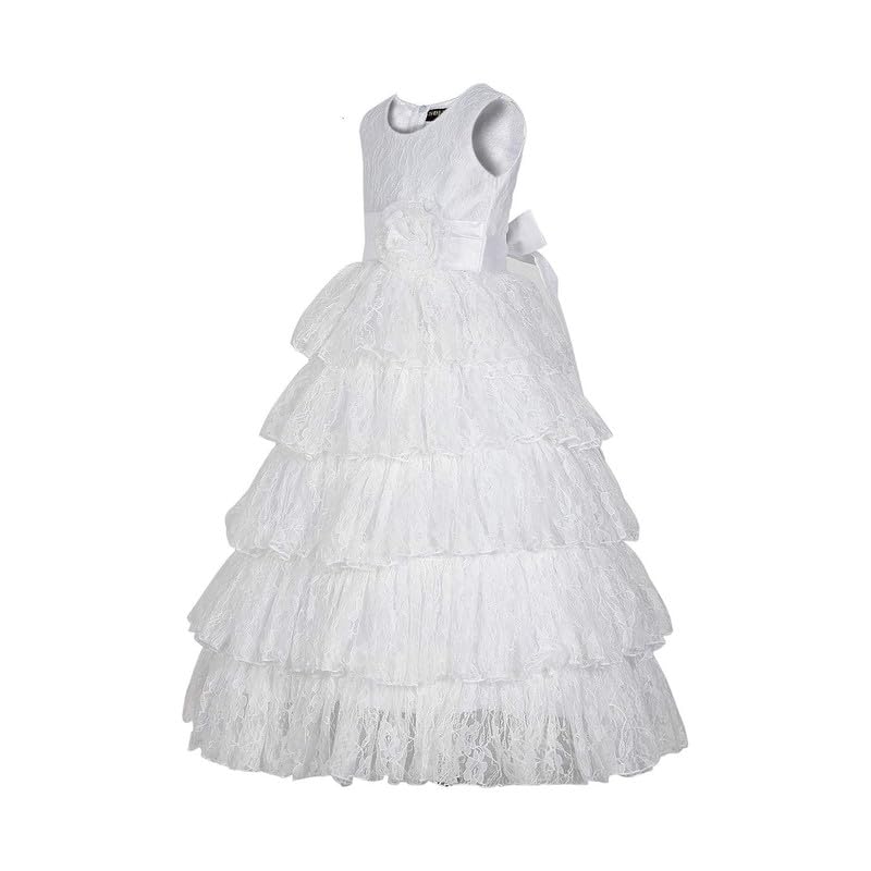 Image of Ripening Girl's Princess Christmas Lace Flower Kids Long Dresses Gown White