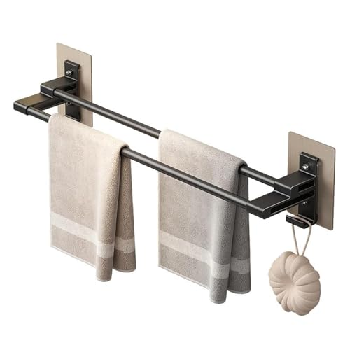 HOLESS - Toalleros de Baño sin Taladro - Doble Barra de 50cm - Acero Inoxidable Negro Mate - Adhesivo Fuerte 3M - Ideal para Azulejos - Diseño Moderno y Resistente al Agua
