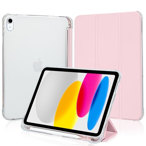 4UBonLife Funda para iPad (A16) 11.ª Generación 2025 11 Pulgadas, iPad 10.ª Generación 10,9" 2022 con Portalápiz, Cover Protectora TPU, Carcasa Delgada Ligera con Trasera Translúcido Cubierta, Rosa