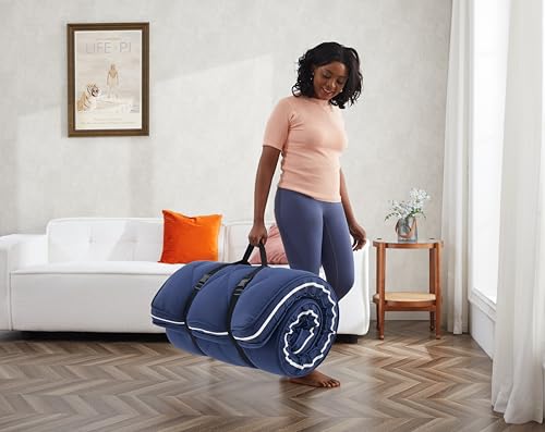Jamdok 4Inch Floor Mattress,3 Layer Structure Cot Mattress Topper,Gel Memory Foam Futon Mattress,Removable Thickened Cover,Portable Roll Up Sleep Pad (Blue, 75X30) by Jamdok - Image 6